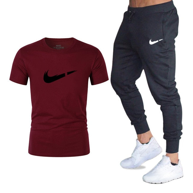 Men's Sets T Shirts+pants Two Pieces Sets Casual Tracksuit Men/Women New Fashion printing suits sportwear Gyms Fitness trousers