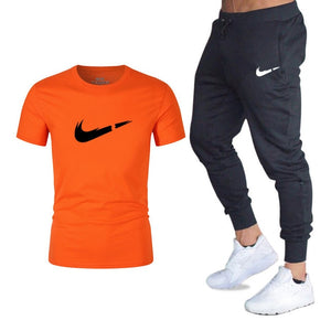 Men's Sets T Shirts+pants Two Pieces Sets Casual Tracksuit Men/Women New Fashion printing suits sportwear Gyms Fitness trousers