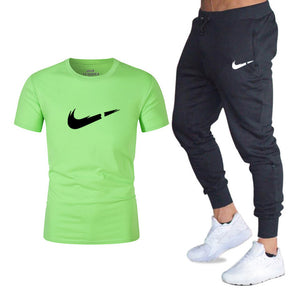 Men's Sets T Shirts+pants Two Pieces Sets Casual Tracksuit Men/Women New Fashion printing suits sportwear Gyms Fitness trousers