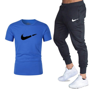 Men's Sets T Shirts+pants Two Pieces Sets Casual Tracksuit Men/Women New Fashion printing suits sportwear Gyms Fitness trousers