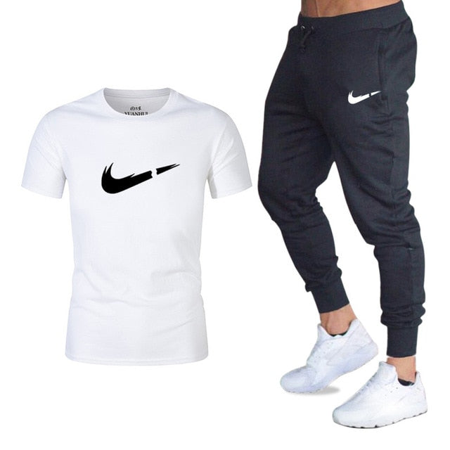 Men's Sets T Shirts+pants Two Pieces Sets Casual Tracksuit Men/Women New Fashion printing suits sportwear Gyms Fitness trousers