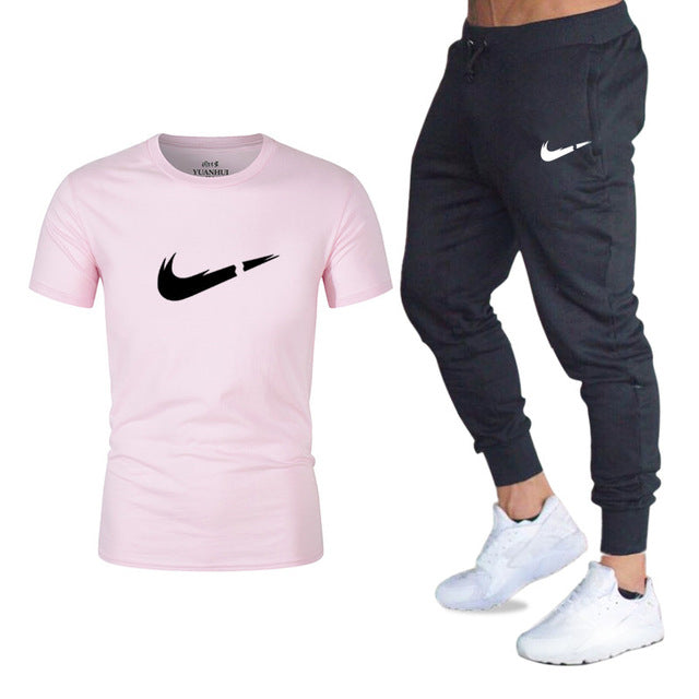 Men's Sets T Shirts+pants Two Pieces Sets Casual Tracksuit Men/Women New Fashion printing suits sportwear Gyms Fitness trousers