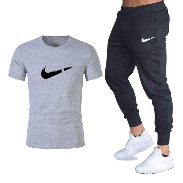 Men's Sets T Shirts+pants Two Pieces Sets Casual Tracksuit Men/Women New Fashion printing suits sportwear Gyms Fitness trousers