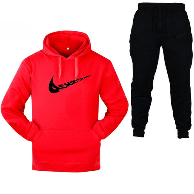 New 2019 Brand Tracksuit Fashion Men Sportswear Two Piece Sets All Cotton Fleece Thick hoodie+Pants Sporting Suit Male