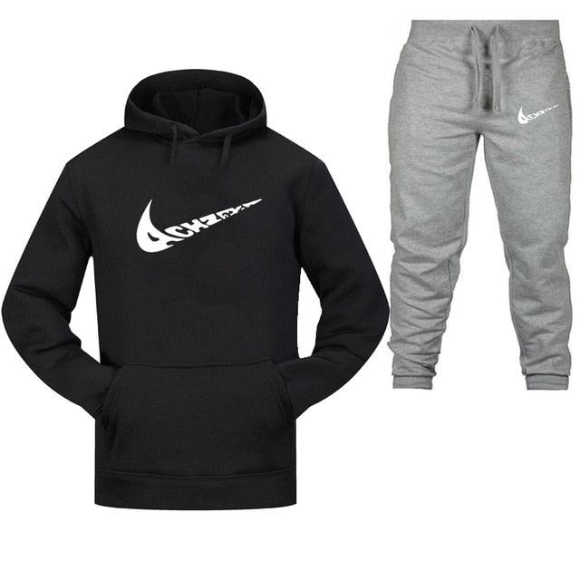 New 2019 Brand Tracksuit Fashion Men Sportswear Two Piece Sets All Cotton Fleece Thick hoodie+Pants Sporting Suit Male