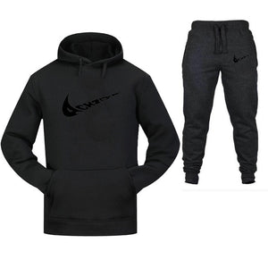 New 2019 Brand Tracksuit Fashion Men Sportswear Two Piece Sets All Cotton Fleece Thick hoodie+Pants Sporting Suit Male