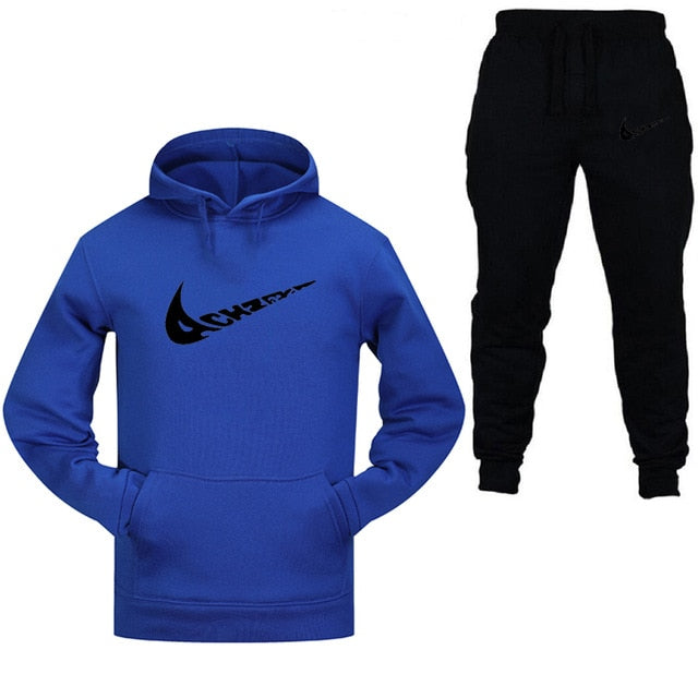 New 2019 Brand Tracksuit Fashion Men Sportswear Two Piece Sets All Cotton Fleece Thick hoodie+Pants Sporting Suit Male