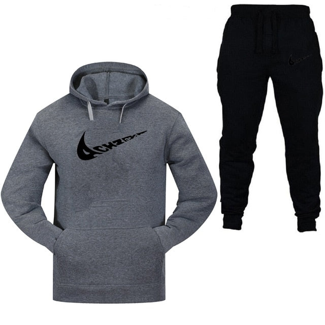 New 2019 Brand Tracksuit Fashion Men Sportswear Two Piece Sets All Cotton Fleece Thick hoodie+Pants Sporting Suit Male