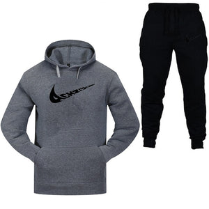 New 2019 Brand Tracksuit Fashion Men Sportswear Two Piece Sets All Cotton Fleece Thick hoodie+Pants Sporting Suit Male