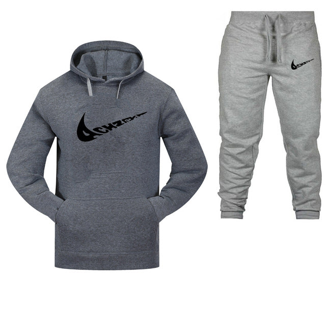 New 2019 Brand Tracksuit Fashion Men Sportswear Two Piece Sets All Cotton Fleece Thick hoodie+Pants Sporting Suit Male