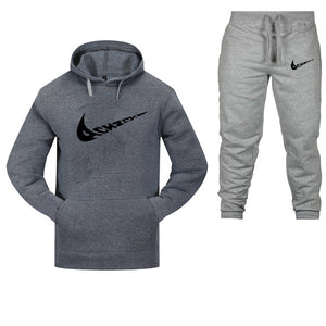 New 2019 Brand Tracksuit Fashion Men Sportswear Two Piece Sets All Cotton Fleece Thick hoodie+Pants Sporting Suit Male