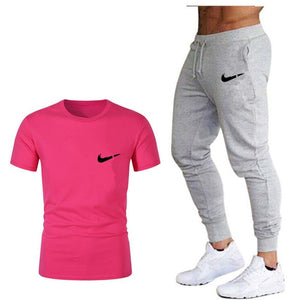 Men's Sets T Shirts+pants Two Pieces Sets Casual Tracksuit Men/Women New Fashion printing suits sportwear Gyms Fitness trousers