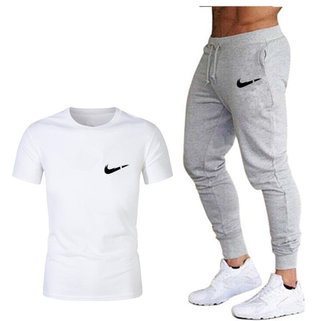 Men's Sets T Shirts+pants Two Pieces Sets Casual Tracksuit Men/Women New Fashion printing suits sportwear Gyms Fitness trousers