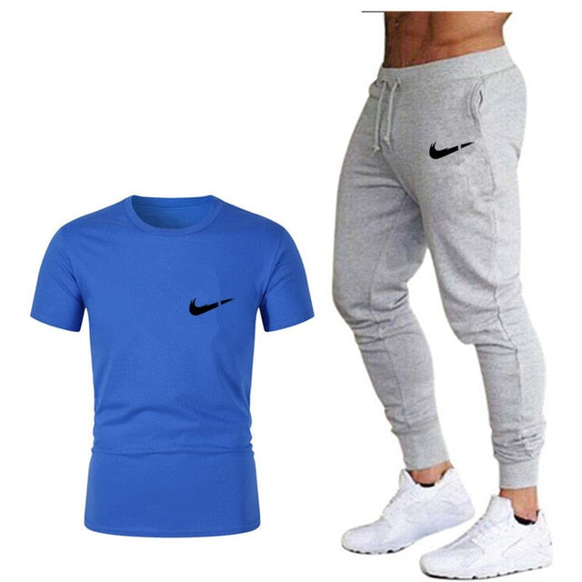 Men's Sets T Shirts+pants Two Pieces Sets Casual Tracksuit Men/Women New Fashion printing suits sportwear Gyms Fitness trousers