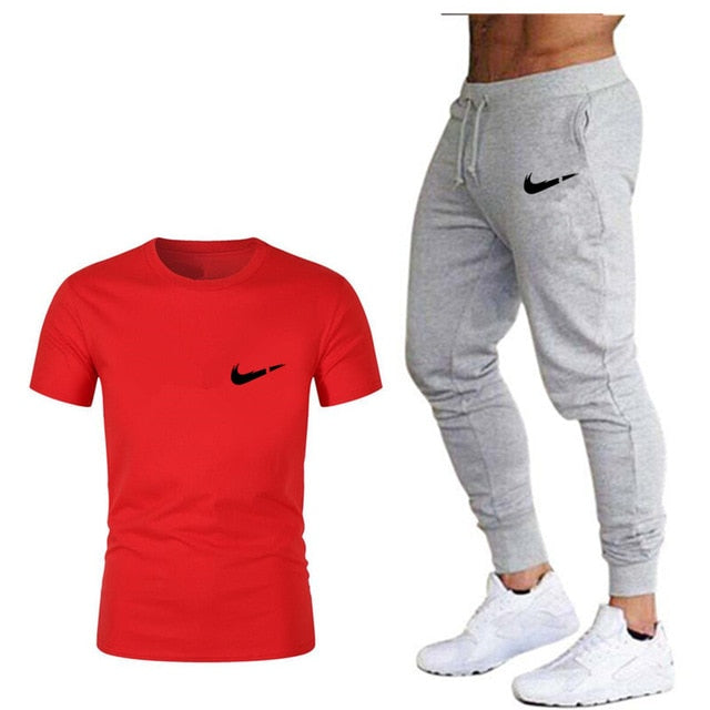 Men's Sets T Shirts+pants Two Pieces Sets Casual Tracksuit Men/Women New Fashion printing suits sportwear Gyms Fitness trousers