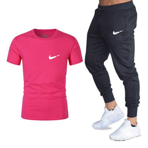 Men's Sets T Shirts+pants Two Pieces Sets Casual Tracksuit Men/Women New Fashion printing suits sportwear Gyms Fitness trousers