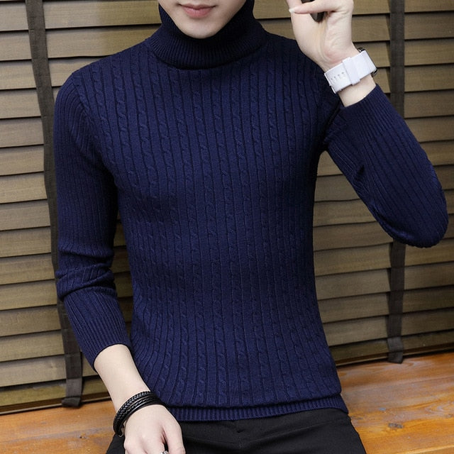 Streetwear Turtleneck Men Sweaters Autumn Winter Warm Turtle Neck Vintage Braided Knitted Slim Fit Pullover Mens Top Jumpers 3XL