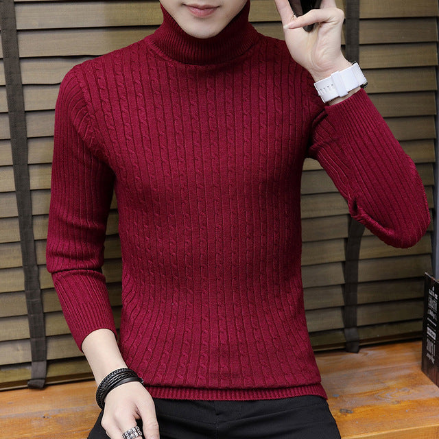 Streetwear Turtleneck Men Sweaters Autumn Winter Warm Turtle Neck Vintage Braided Knitted Slim Fit Pullover Mens Top Jumpers 3XL