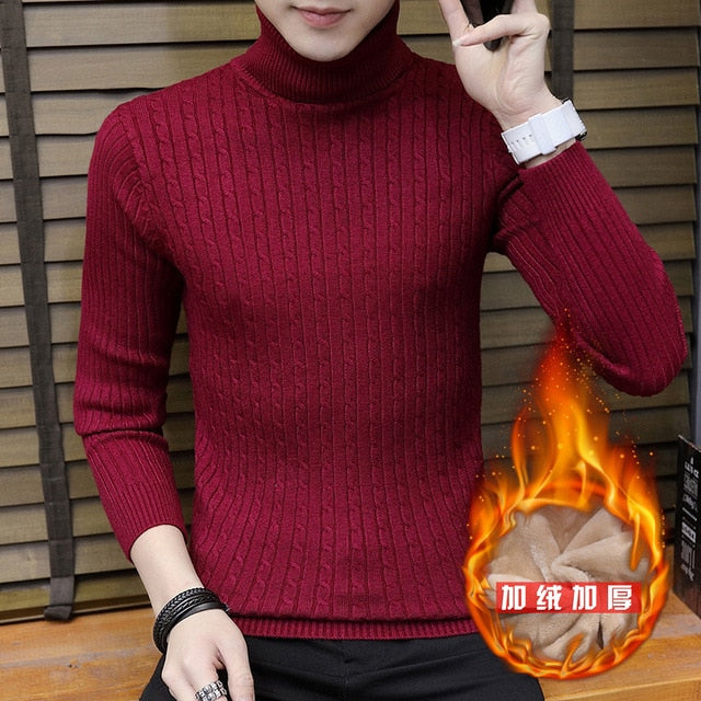 Streetwear Turtleneck Men Sweaters Autumn Winter Warm Turtle Neck Vintage Braided Knitted Slim Fit Pullover Mens Top Jumpers 3XL