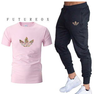 2019 summer new T-shirt men's fashion two-piece men's gymT shirt + pants men's sportswear printing casual men's T-shirt suit