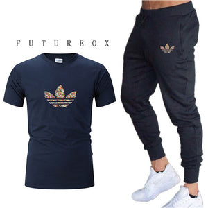 2019 summer new T-shirt men's fashion two-piece men's gymT shirt + pants men's sportswear printing casual men's T-shirt suit