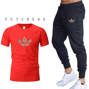 2019 summer new T-shirt men's fashion two-piece men's gymT shirt + pants men's sportswear printing casual men's T-shirt suit