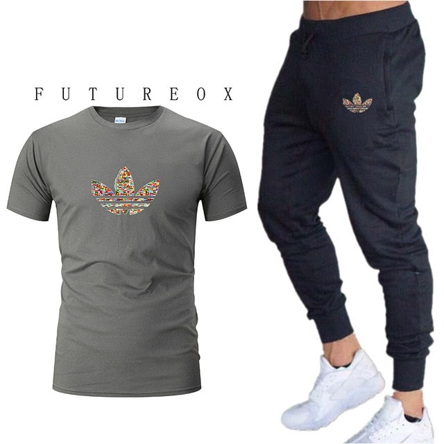 2019 summer new T-shirt men's fashion two-piece men's gymT shirt + pants men's sportswear printing casual men's T-shirt suit