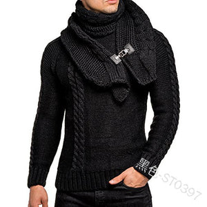 SWEATER+Gift Scarf Autumn Winter 2019 Men Long Sleeves Pullovers