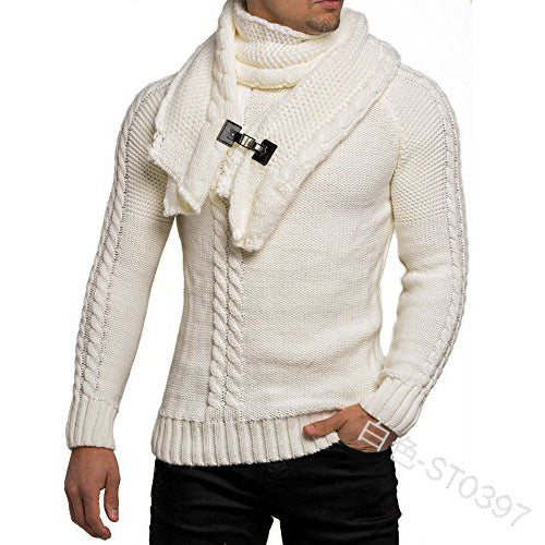 SWEATER+Gift Scarf Autumn Winter 2019 Men Long Sleeves Pullovers