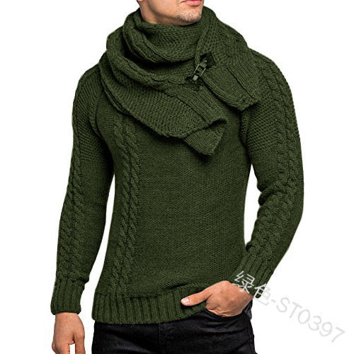 SWEATER+Gift Scarf Autumn Winter 2019 Men Long Sleeves Pullovers