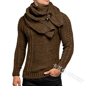 SWEATER+Gift Scarf Autumn Winter 2019 Men Long Sleeves Pullovers