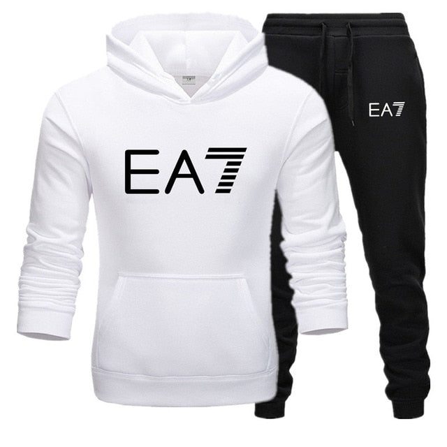 New fashion brand sweatshirt Tracksuit EA7 prints thermal Men Sports Sets  Thick hoodie+Pants Sporting jogger suits men Sets S