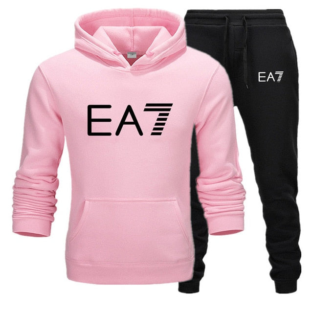 New fashion brand sweatshirt Tracksuit EA7 prints thermal Men Sports Sets  Thick hoodie+Pants Sporting jogger suits men Sets S