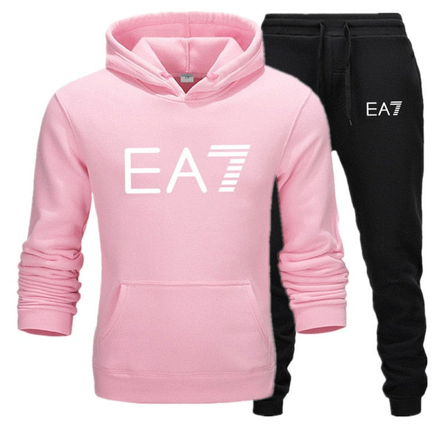 New fashion brand sweatshirt Tracksuit EA7 prints thermal Men Sports Sets  Thick hoodie+Pants Sporting jogger suits men Sets S