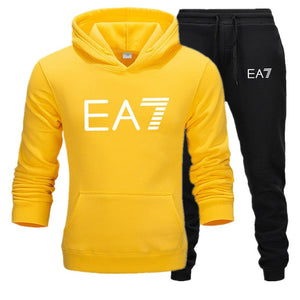 New fashion brand sweatshirt Tracksuit EA7 prints thermal Men Sports Sets  Thick hoodie+Pants Sporting jogger suits men Sets S