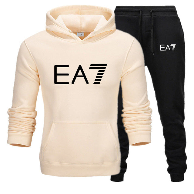 New fashion brand sweatshirt Tracksuit EA7 prints thermal Men Sports Sets  Thick hoodie+Pants Sporting jogger suits men Sets S