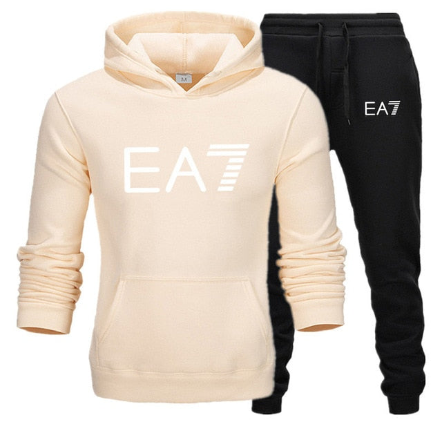 New fashion brand sweatshirt Tracksuit EA7 prints thermal Men Sports Sets  Thick hoodie+Pants Sporting jogger suits men Sets S