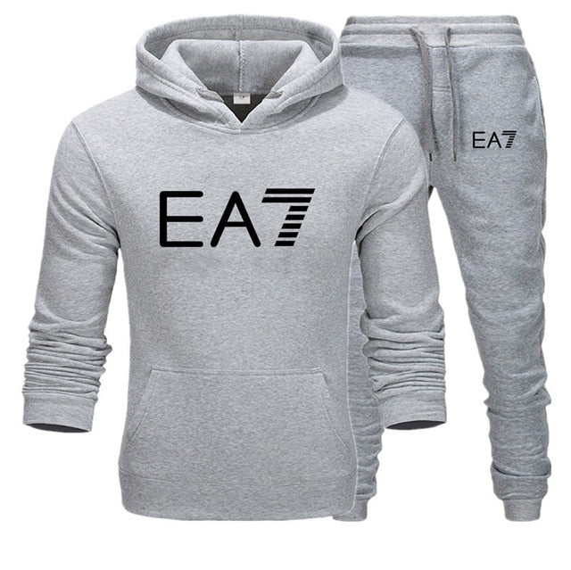 New fashion brand sweatshirt Tracksuit EA7 prints thermal Men Sports Sets  Thick hoodie+Pants Sporting jogger suits men Sets S