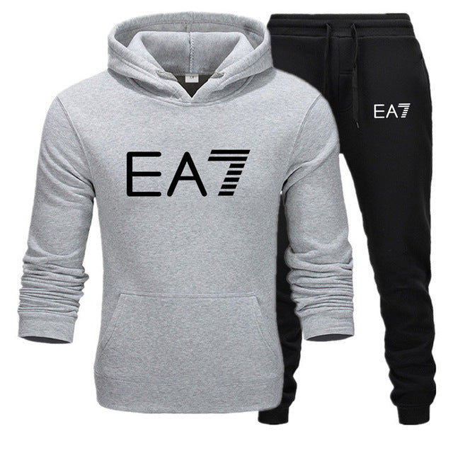 New fashion brand sweatshirt Tracksuit EA7 prints thermal Men Sports Sets  Thick hoodie+Pants Sporting jogger suits men Sets S