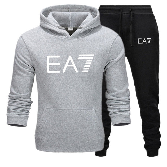 New fashion brand sweatshirt Tracksuit EA7 prints thermal Men Sports Sets  Thick hoodie+Pants Sporting jogger suits men Sets S